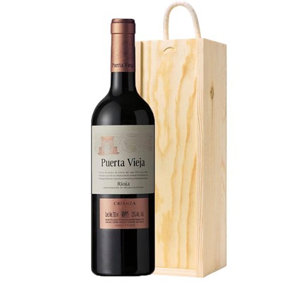 Puerta Vieja Crianza Seleccion 75cl Red Wine in Wooden Sliding lid Gift Box